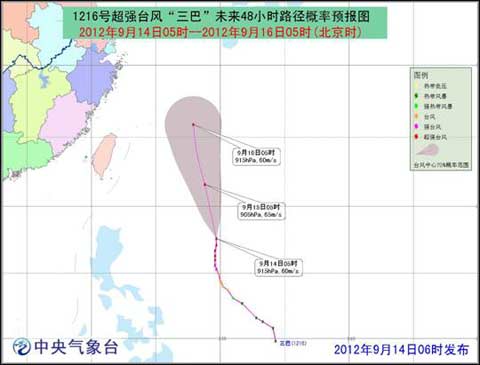 超強(qiáng)臺(tái)風(fēng)三巴風(fēng)力達(dá)到17級(jí) 16號(hào)臺(tái)風(fēng)三巴路徑向北偏西方向移動(dòng)