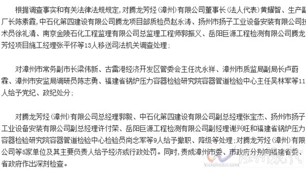 福建PX爆炸相關(guān)責(zé)任人處理結(jié)果公布