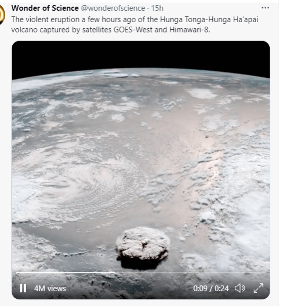 湯加火山噴發(fā)現(xiàn)場似“核爆”升起蘑菇云